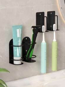 1 pieza Soporte para cepillo de dientes, Organizador de cepillo de dientes eléctrico, Caja de almacenamiento de 3 ranuras para el baño, Soporte multifuncional para cepillo y pasta de dientes - Accesorio de ducha esencial - Negro - Ver 10