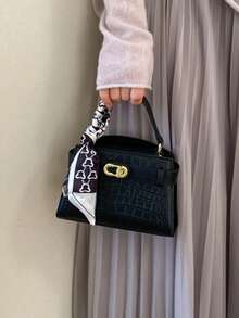 小众设计鳄鱼纹迷你手提包，新款奢华时尚轻便斜挎包，女士适用 - 黑色 - 查看 1