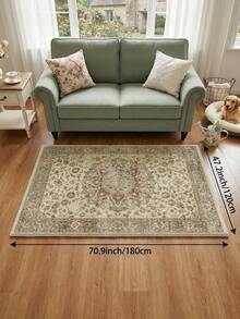 1pc Green & Brown Vintage Bohemian Style Living Room Rug. Suitable For Kitchen, Dining Room, Bedroom, Room Holiday Decor, Indoor/Outdoor, Office, Lobby, Anti-Slip Doormat, Bathroom Rug, Hallway, Study, Gaming Area Rug. - Olive Green - View 15