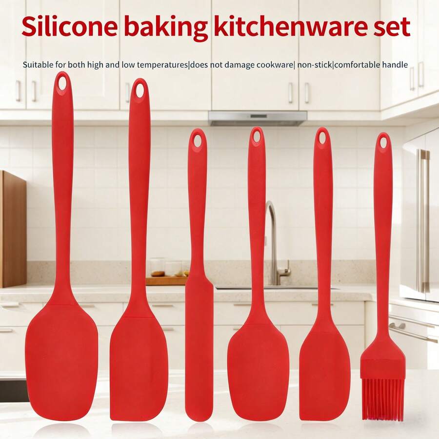 6pcs Silicone Baking Tools - Heat Resistant Spatula & Basting Brush Set, Easy To Clean Multi-Functional Kitchenware, Suitable For Cake Decorating/Cooking/Grilling, Ideal Gift For Halloween & Christmas - Multicolor - View 1