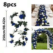 8/4/2pcs Blue & White Rose Eucalyptus Artificial Hanging Garland, With Roses And Leaves - Plastic Fake Flower Wreath, Artificial Flower Vine - Multicolor - View 15