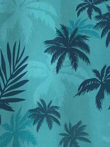 Men'S 3D Plant Print Polyester Hawaiian Shirt Summer Beach Short Sleeve Vintage Floral Casual Regular Fit Breathable Comfortable - 青色 - 查看 3