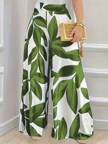 Pantalones anchos estampados elegantes y a la moda - Marrón amarillento - Ver 9