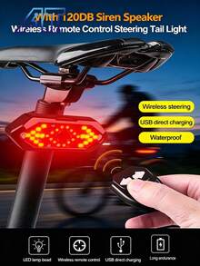 Bicycle Light With Remote Control, Turning Tail Light, Bright LED, Horn With Alert Sound, Turning Signal, USB Rechargeable Taillight, Night Riding Warning Light, Universal Cycling Accessory - Multicolor - View 4