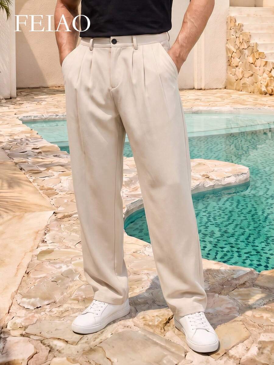 Feiyo Men's Retro Solid Color Loose Casual Pants: All-Season Versatile Loose Fit Pants Suitable For Work, Leisure And Vacation - Beige - View 1