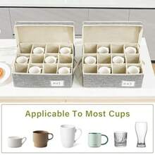 Caja de almacenamiento para tazas y tazas con carcasa dura y divisores para tazas de café tazas de té y vasos - Gris - Ver 4