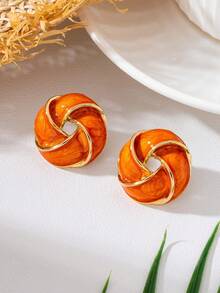 1 Pair Summer Beach Vacation Niche Design Orange Handmade Oil Drop Gold Edged Twist Knot Earrings For Women - Orange - View 3