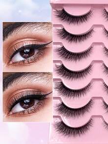 ENCHUW 14 Pairs Clear Band Thick Natural Curly Lightweight Short 3D False Eyelashes - 黑色 - 查看 3