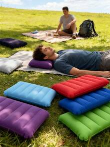 1pc Portable Lightweight Inflatable Air Pillow, Foldable Square Travel Sleeping Pillow Suitable For Outdoor Camping, Airplane, Car, Office - Multicolor - View 1
