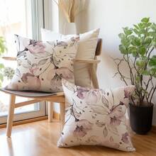 MEMNUN 2入花卉印花抱枕套 [不含枕芯]，17.7*17.7in(45*45cm)/19.69*19.69in(50*50cm)/15.75*15.75in(40*40cm)，[單面印刷] 裝飾用聚酯纖維靠墊套，適用於沙發、床、客廳、臥室、汽車、辦公室、飯店，四季皆宜，送給家人和朋友的完美禮物，粉紅色 - 彩色 - 查看 1