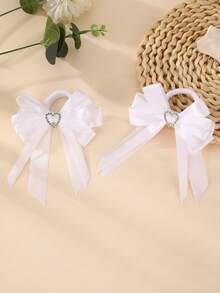 2pcs/6pcs Girls Heart Ribbon Bow Hair Scrunchies Set, Suitable For Daily Decoration - Multicolor - View 5