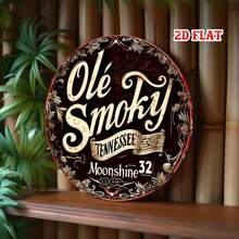 2D平面 - 复古2D平面金属招牌,展示Ole Smoky Tennessee Moonshine,圆形海报,适合复古餐厅装饰,也适合客厅或卧室,尺寸为7.8 x 7.8英寸 - A - 查看 8