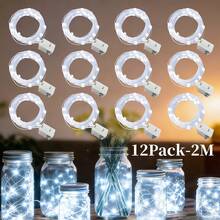 12 piezas Luces de hadas de cadena mini alimentadas por batería de 2m 20LED, 3 modos de parpadeo, luces LED suaves y flexibles de luciérnaga para decoración interior y exterior, boda, Navidad, fiesta, camping, mesa, frasco de vidrio, jarrón, iluminación de ambiente festivo para el hogar - Guirnaldas de luces con botones - Ver 13