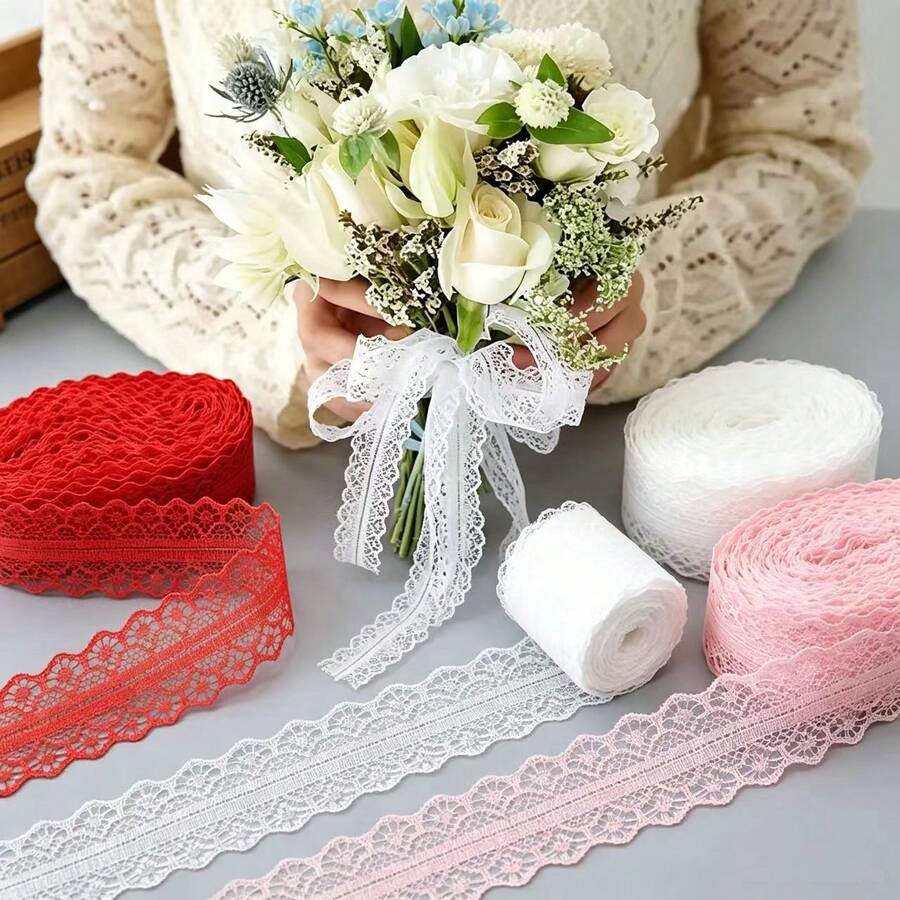 法式柔美風格蕾絲緞帶婚禮紀念緞帶,適用於花束包裝、DIY禮品、生日派對裝飾、婚禮小禮品裝飾、手工細節加工、裝飾邊緣,適合婚禮佈置師與DIY愛好者 - 查看 1