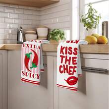 2pcs Kitchen Towels, Red Striped Chili Pepper Pattern, 40*60cm Modern Minimalist Rectangular Super Soft Fiber Kitchen Towels, Dish Cloths, Hand Towels, Kitchen Decor, Housewarming Gift, Suitable For Kitchen And Bathroom, Great For Homemakers And Family Gatherings, High Cost-Effective Household Essential - Red - View 10