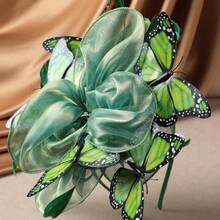 1 Piece - Mint Green Butterfly Decorative Top Hat - Garden Party Style - Gradient Mint Green Organza With Butterfly Decoration And Feather Embellishment - Used For Daily, Holiday, Party, Stage Styling - Green - View 5