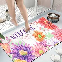 1件花卉圖案印花矽膠地毯，易於清潔，3D印花長方形，適用於玄關、客廳、廚房、臥室、走廊、浴室、洗衣房 - 聚酯纖維地毯，適用於室內外家居裝飾 - 彩色 - 查看 3