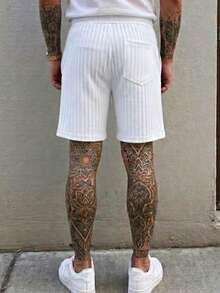 Men's Casual Drawstring Wide-Leg Knit Shorts - White - View 4