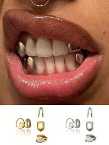 4pcs Iced Out Gap Filler Teeth Grills, 925 Sterling Silver Plated 14K Gold, Rhinestone/Colored Gemstone Teeth Caps, Hip Hop Style Unisex Personalized Jewelry - Multicolor - View 2