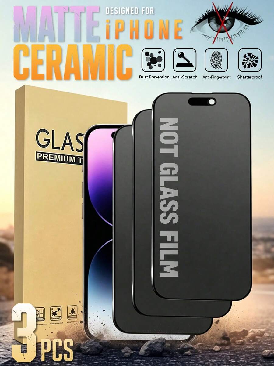 MIGAE 3 Packs - Matte Privacy Screen Protector, Compatible With IPhone 17 Pro Max/17 Pro/17/Air/16 Pro Max/16/16 Pro/16 Plus/14 Pro Max, 9H+ Scratch Resistant, Sensitive Touch, Compatible With Phone Cases, Includes Cleaning Kit, Non-Glass Material, High-Quality 9H+ Soft Film, Phone Accessory.