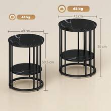Set Of Two Marble-Effect Coffee Tables - Black - Black - View 2