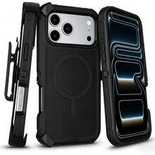 Phone Case: Suitable For IPhone 17/16/15/14/13 Plus, Pro, Pro Max Series Heavy-Duty Shockproof Phone Case, Equipped With 360-Degree Protection°Rotating Stand And Magnetic Attachment Feature, Scratch-Resistant And Fingerprint-Proof, Ideal For Hiking/Camping Use - 黑色 - 查看 2