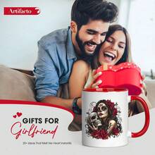 [24-Hour Shipping Within Mexico] Double-Sided Printed Mug, 1 Piece, An 11-Ounce Ceramic Coffee Mug With A Day Of The Dead Sugar Skull And Rose Design, Dishwasher , Showcasing A Unique Work Of Art, Making It A Great Gift For Loved Ones, Perfect For Holidays Or Parties. - 2 - 查看 2