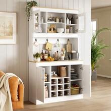 Kitchen Buffet/Sideboard With Hutch, 175 Cm, Kitchen Cabinet With Glass Doors, Wine Rack And Hook Rail, Large China Cabinet/Pantry/Kitchen Cabinet For Kitchen, Dining Room, Living Room - White - View 4