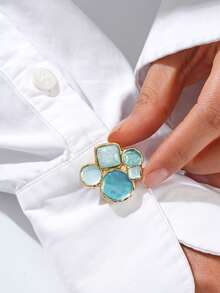 Cring Coco 2 Packs Women's Light Luxury Button Covers, Puppy Paw-Shaped Zinc Alloy With Glass Inlay Detachable Shirt Cufflinks Decorative Buttons, Metal Shirt Decorative Detachable Sew-Free Clips, Minimalist Versatile Suit Cuff Buttons, Exquisite Commuter Daily Wear Jewelry - Lake Blue - View 11