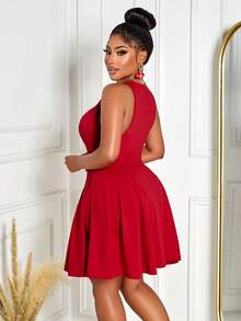 BIUBIU Women's Chic Red Sleeveless Fit And Flare Button Midi Dress Gorgeous Knit High Stretch Design For Date Nights And Curve Vacation Outfits - Bright Red - View 3