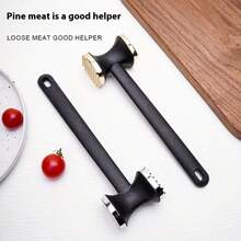 1pc Stainless Steel Meat Tenderizer, Double-Sided Meat Mallet, Steak Pounder, Kitchen Tool, Meat Tenderizing Hammer, Suitable For Picnic, Travel, Camping, BBQ - Metal Material - Black and Silver - View 3