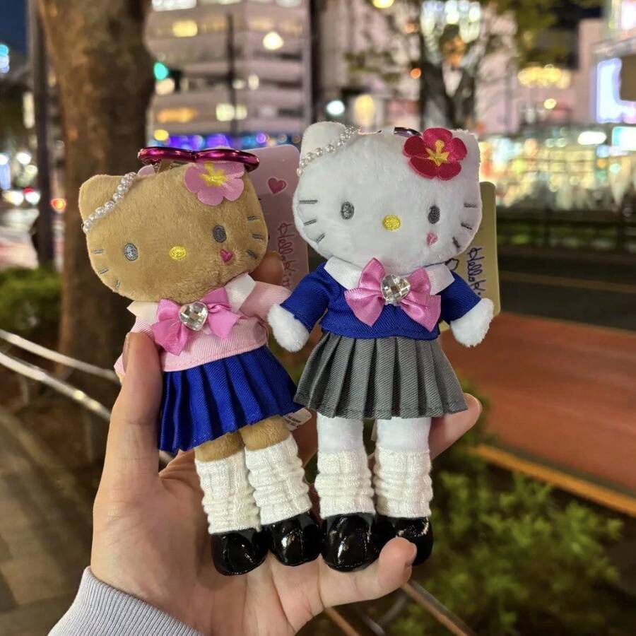 1 pieza Lindo peluche de Hello Kitty de piernas largas de Sanrio, muñeca decorativa con clip en forma de corazón para bolso/teléfono, disponible en varios colores, regalo festivo