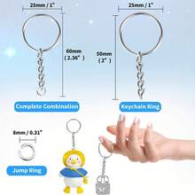 100 piezas/Set Kit de Suministros para Producción de Llaveros, Incluye 50 Argollas de Cadena y 50 Anillos de Salto, Juego de Llaveros Accesorios Sueltos, Utilizado para Producción de Llaveros Manualidades DIY Suministros para Pequeños Negocios - A - Ver 4