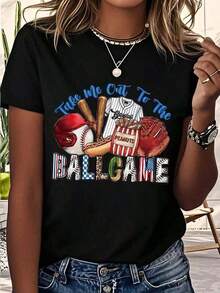 Camiseta gráfica de béisbol casual para mujeres - Camiseta de manga corta con cuello redondo, lavable aáquina, ajuste cómodo para las cuatro estaciones, camiseta de mamá de béisbol, ropa de aficionado al deporte, estilo atlético, tela de fácil cuidadoUnisex - Negro 9 - Ver 5
