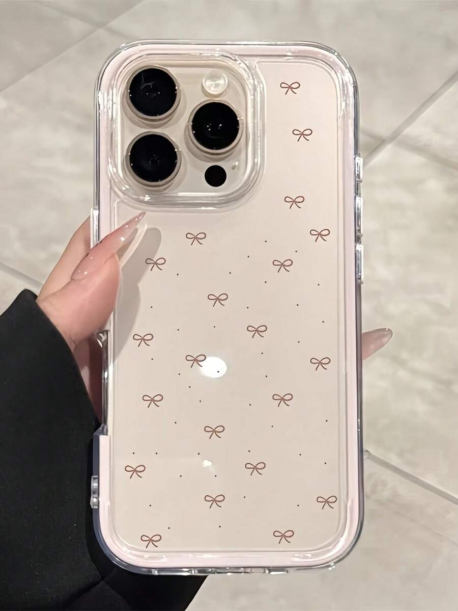 1 buah Casing Ponsel Minimalis Transparan Berbingkai Pink, Anti Jatuh, Anti Benturan, Motif Polka Dot dan Pita, Dapat Dipersonalisasi untuk iPhone 16 Pro Max, 17/16/15/14 Plus/13/12/11, Air, Cocok untuk Seri - MultiWarna - View 1