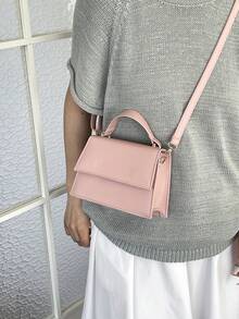 Fashionable Solid Color Handbag, Casual Flap Small Square Bag, Handheld Casual Bag, Commuter Bag, New Spring/Summer Shoulder Crossbody Bag For Women - Pink - View 8