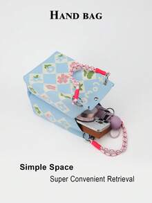Cute Cartoon Multi-Color Knot Decor Large Capacity Bucket Bag, Handheld Tote, Elegant Multifunctional Travel Handbag - Baby Blue - View 5
