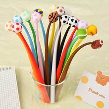 5pcs Creative Cartoon Shake Pens (Random Color/Style) With Cute Football, Basketball, And American Football Design, Shake-And-Swing Gel Pens, Ideal Learning Stationery And Office Supplies, Back To School - A - View 3