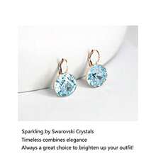 arete de solitario para mujer, adornados con cristales austriacos, caída de palanca, perfectos para cualquier ocasión, regalo ideal para mujeres - Chapado en oro aguamarina, 10 mm - Ver 4