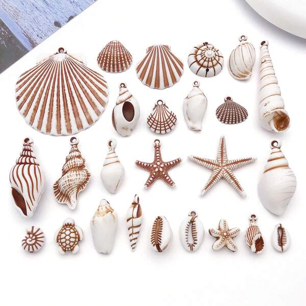 25pcs/10pcs Acrylic Ocean Series Shell Sea Star Sea Turtle Conch Pendant Jewelry Making DIY Earrings Pendant Various Design Charms For Jewelry Making Bracelets Necklace