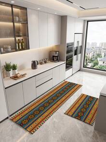 Tappetino da cucina in terra di diatomee assorbente d'acqua di colore scuro e stile bohémien. Adatto per cucina, tappeti per il soggiorno, tappetini antiscivolo per il bagno, lavanderia, camere da letto, interni ed esterni, uffici, hall, zerbini, tappeti per aree, decorazioni natalizie, tappeti per corridoi, studio e aree e-sport. - Multicolore - Visualizzare 4