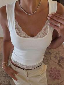 3 piezas Camiseta de tirantes con cuello de pico, cintura fruncida, estilo minimalista y casual, sexy, adecuada para uso en verano y en el aeropuerto - Blanco - Ver 4