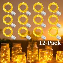12 piezas Luces de hadas de cadena mini alimentadas por batería de 2m 20LED, 3 modos de parpadeo, luces LED suaves y flexibles de luciérnaga para decoración interior y exterior, boda, Navidad, fiesta, camping, mesa, frasco de vidrio, jarrón, iluminación de ambiente festivo para el hogar - Guirnaldas de luces con botones - Ver 3