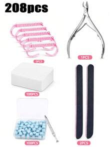 208件/5件套美甲工具套装，新手友好，轻松完成角质去除、指甲修型、打磨和清洁等步骤。美甲海绵有助于打造沙龙级精准美甲，轻松吸收凝胶、粉末和颜料，实现渐变效果、自然过渡、光泽亮丽和色彩均匀。居家必备DIY美甲工具套装，适合初学者和专业人士使用。 - 彩色 - 查看 8