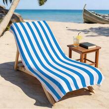 1 pieza Toalla de playa de microfibra súper absorbente con estampado de rayas azules y blancas a una cara, adecuada para viajes, natación, buceo, surf, yoga, camping - Azul y blanco - Ver 10