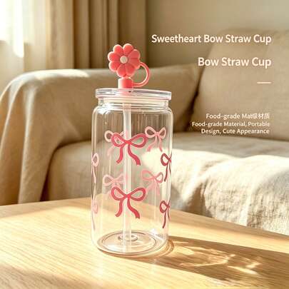 1pc 16oz Butterfly Print Water Bottle With Lid & Straw, Suitable For Iced Coffee, Tea, Juice, Milk, Great Gift For Birthday, Office, Dining, Classroom, Picnic, Party, Valentine''s Day, New Year