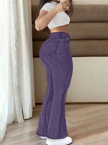 GILIPUR Jeans acampanados de talle alto para mujer estilo Y2K, pantalones vaqueros ajustados de color verde militar vintage, elásticos, elegantes y de moda, fondo versátil y casual para primavera - Morado - Ver 10