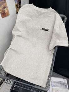 レディース カジュアル ラウンドネック ルーズフィット レター&カートゥーン フード プリント 半袖Tシャツ、和風、春夏 - ライトグレー 2 - チェックする 6