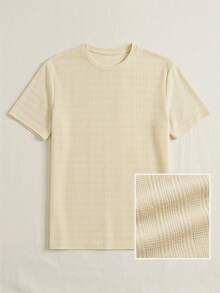 Men's Textured Plaid Round Neck Short Sleeve T-Shirt, Breathable Vintage Casual Top For Summer - Apricot - View 6