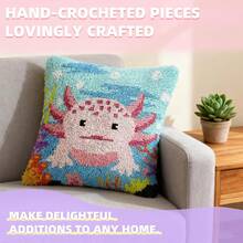 LUDOTEK Colorful Axolotl Hook Kits Adults Beginners Cute Animals Hook Pillow Kit Pre-Printed Hook Rug Kits-Embroidery Cushion Home Sofa Decoration 17x17 In. - Axolotl - View 7